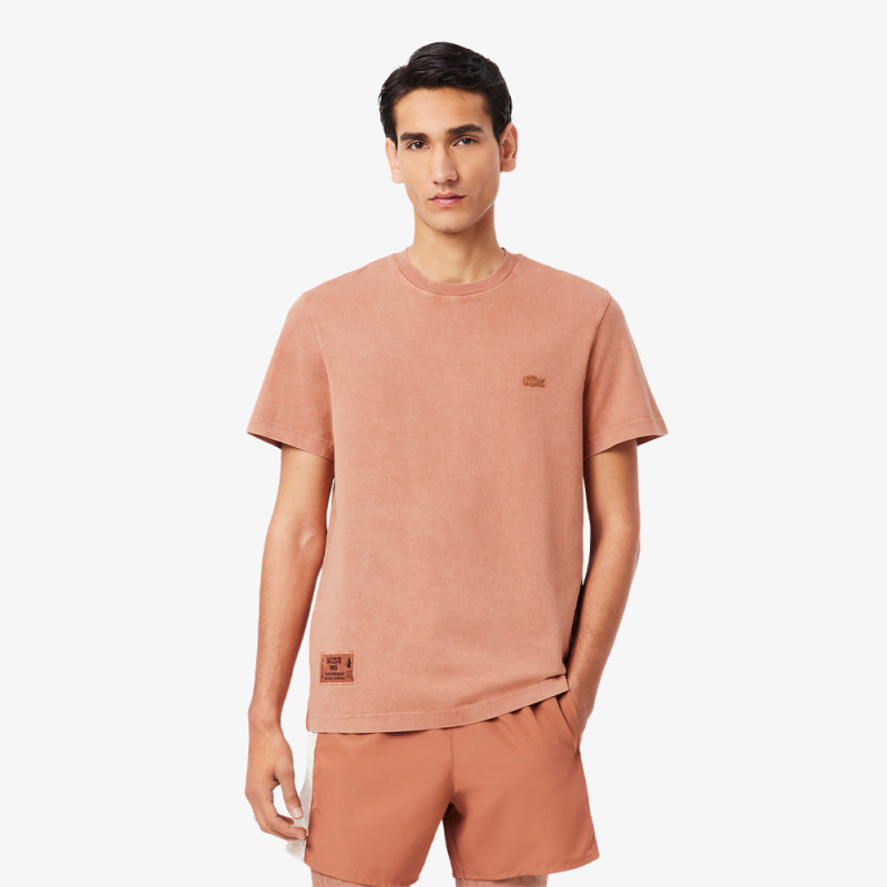 T-shirt Homme Lacoste – Marron Terracota – Jersey Épais & Effet Délavé Unique