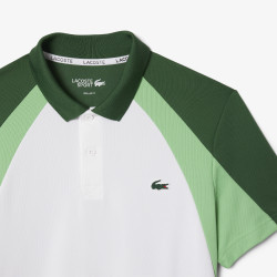 Polo Blanc et Vert Lacoste Tennis color-block imprimé – Élégance sportive et performance