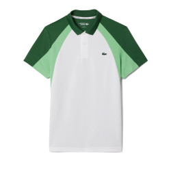 Polo Blanc et Vert Lacoste Tennis color-block imprimé – Élégance sportive et performance