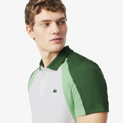 Polo Blanc et Vert Lacoste Tennis color-block imprimé – Élégance sportive et performance