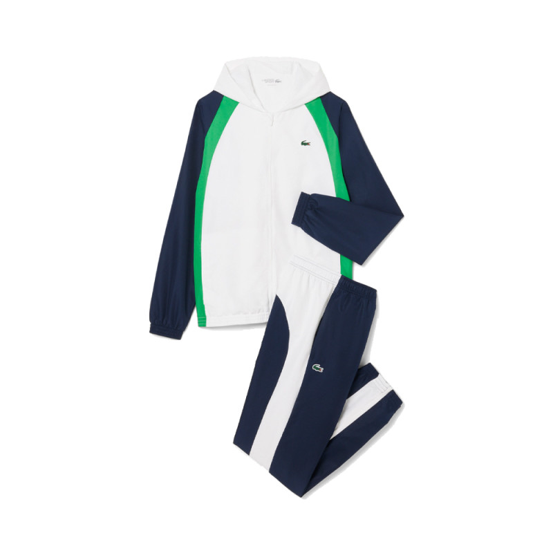 Ensemble de survêtement Lacoste Tennis – Blanc & Bleu Marine – Taffetas Recyclé & Design Color-Block