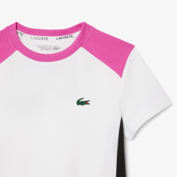 T-shirt Enfant Lacoste Tennis – Blanc et Rose – Piqué Ultra Dry & Design Sportif