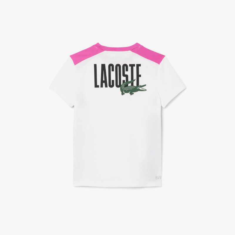T-shirt Enfant Lacoste Tennis – Blanc et Rose – Piqué Ultra Dry & Design Sportif