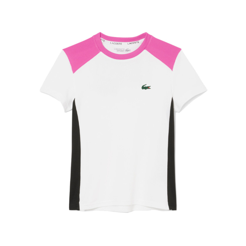 T-shirt Enfant Lacoste Tennis – Blanc et Rose – Piqué Ultra Dry & Design Sportif