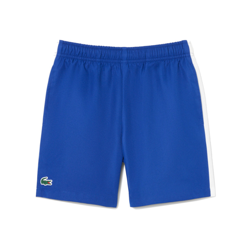 Short Tennis Enfant Lacoste – Bleu/Blanc – Taffetas Diamanté Recyclé & Détails Iconiques