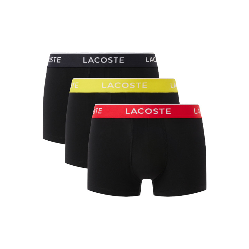 Lot de 3 boxers courts Lacoste – Noir et Rouge – Coton Stretch & Ceinture Siglée