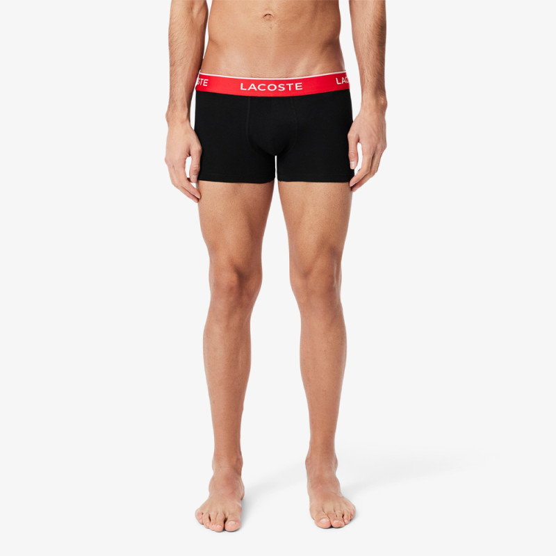 Lot de 3 boxers courts Lacoste – Noir et Rouge – Coton Stretch & Ceinture Siglée