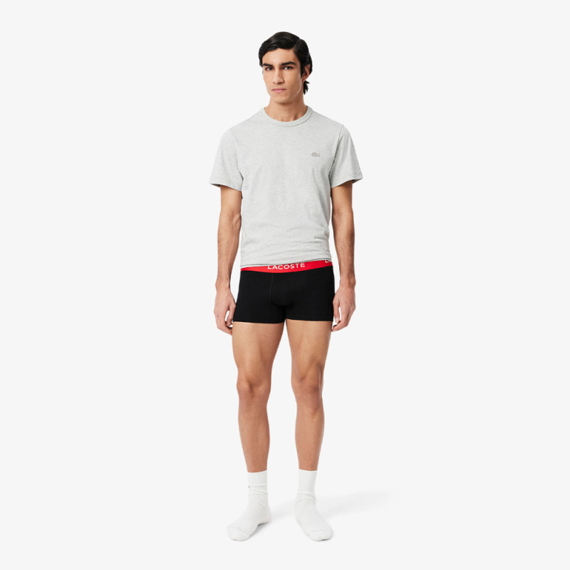 Lot de 3 boxers courts Lacoste – Noir et Rouge – Coton Stretch & Ceinture Siglée