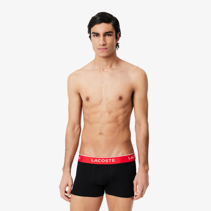 Lot de 3 boxers courts Lacoste – Noir et Rouge – Coton Stretch & Ceinture Siglée