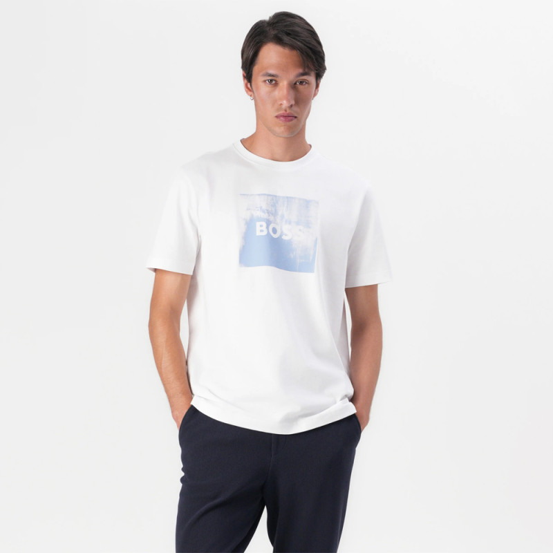 T-Shirt BOSS Straight Fit Blanc Te_WHEEL – Minimalisme et élégance contemporaine