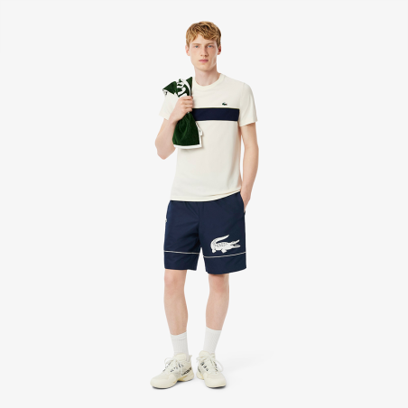 Short Lacoste sport  Bleu Marine / Blanc - Tennis taffetas diamanté imprimé