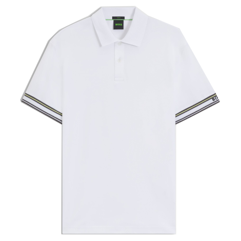 Polo Slim BOSS -Blanc - en coton avec bas de manches à rayures