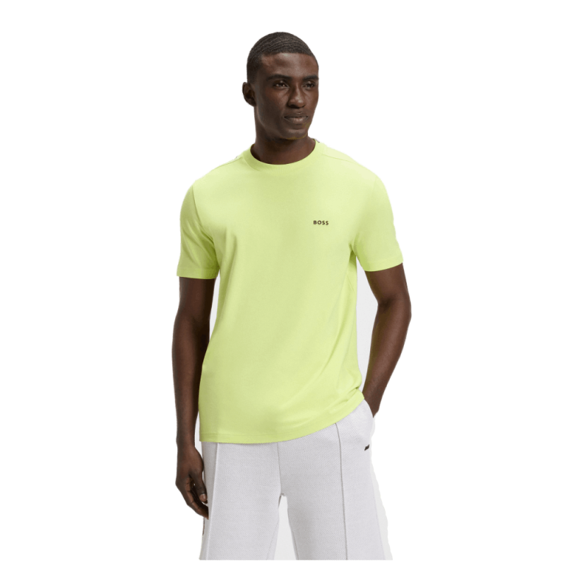 T-shirt Regular BOSS - Vert Clair  - en coton stretch avec logo contrastant