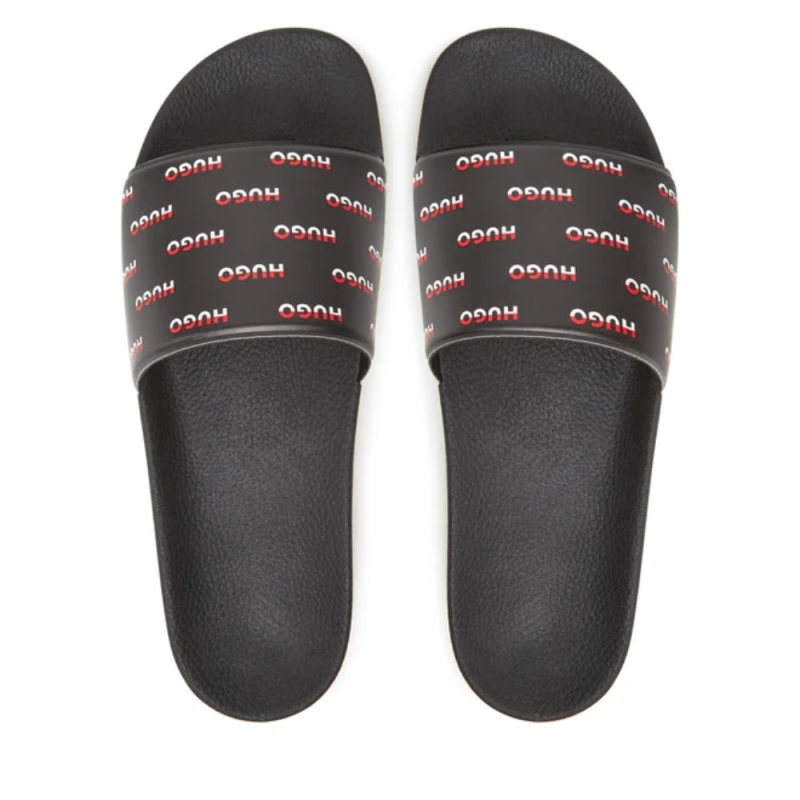 Mules HUGO Timein_slid_lgal -Noir -confectionnées en Italie avec tige à logo revisité