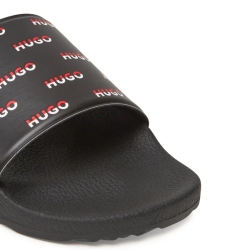 Mules HUGO Timein_slid_lgal -Noir -confectionnées en Italie avec tige à logo revisité