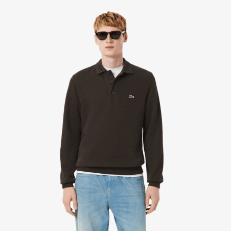 Sweatshirt  Lacoste  -Marron-col polo coton côtelé