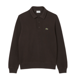 Sweatshirt col polo coton côtelé LACOSTE Marron