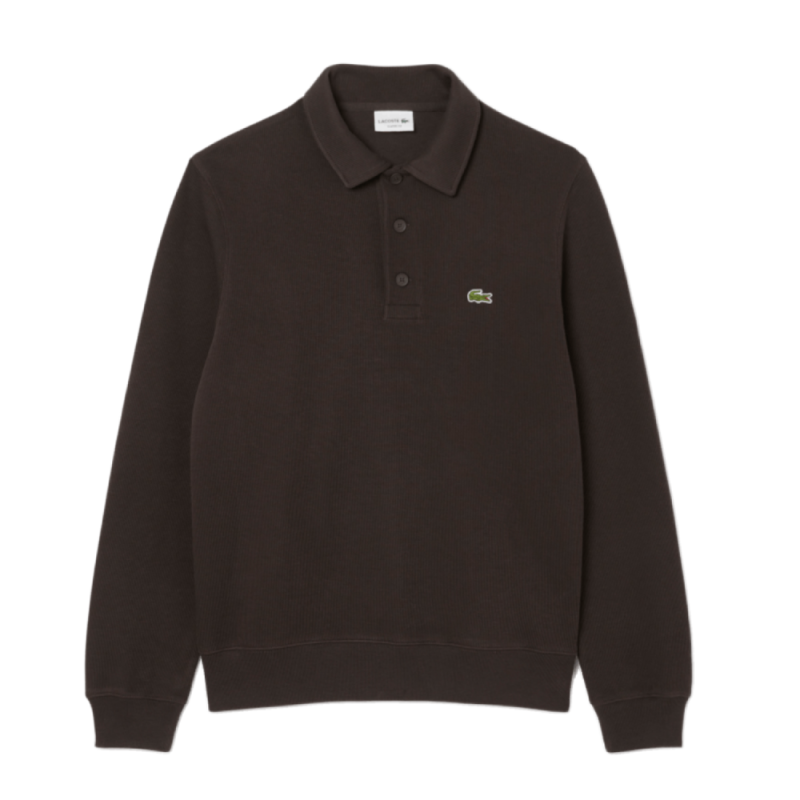 Sweatshirt Lacoste -Marron-col polo coton côtelé