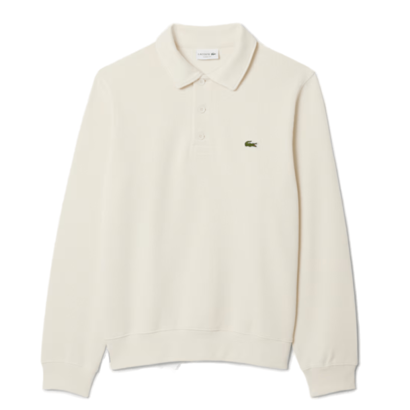 Sweatshirt Lacoste -Blanc cassé -col polo coton côtelé