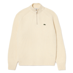 Pull zippé en laine cardée col montant LACOSTE beige