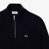Pull zippé Lacoste -Bleu Nuit - en laine cardée col montant