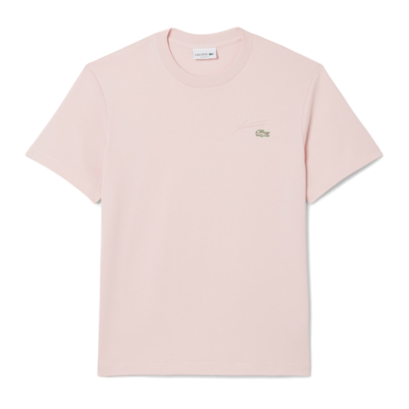 T-shirt  Lacoste -Rose Clair-  signature brodé en jersey épais