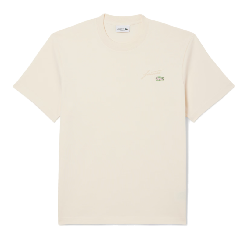 T-shirt  Lacoste -Blanc Cassé -  signature brodé en jersey épais