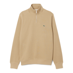 SWEATSHIRT ZIPPÉ LACOSTE INTERLOCK COL MONTANT BEIGE
