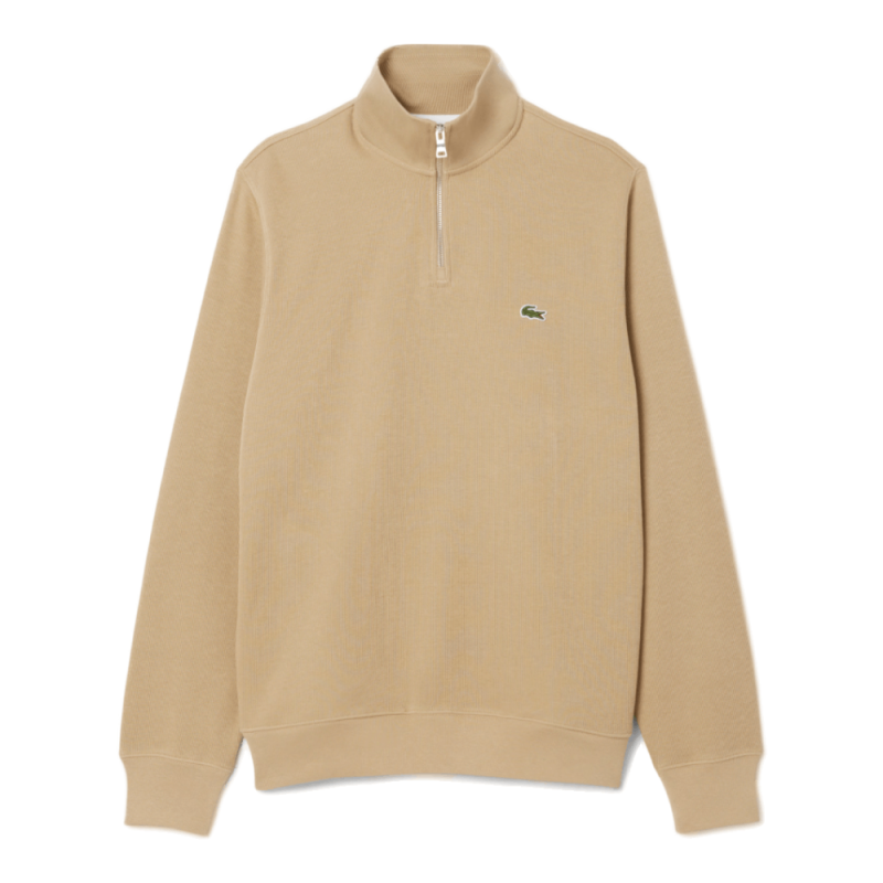 SWEATSHIRT ZIPPÉ LACOSTE INTERLOCK COL MONTANT BEIGE