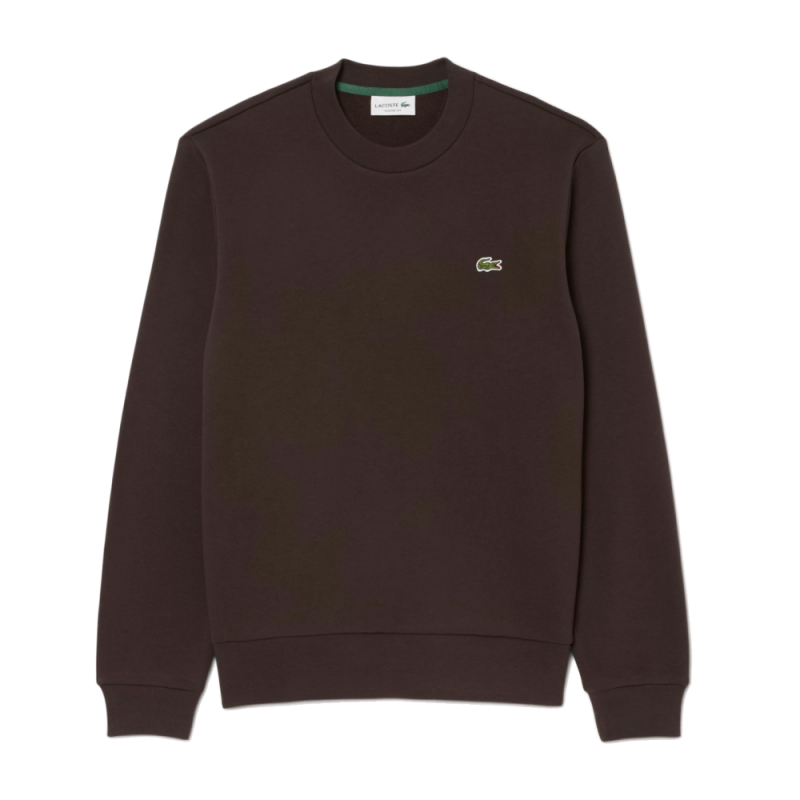 Sweatshirt en molleton gratté de coton biologique de col rond LACOSTE marron