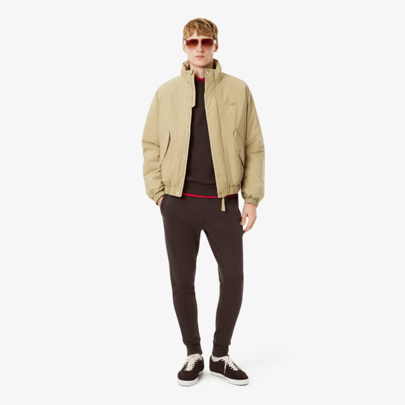 Sweatshirt en molleton gratté de coton biologique de col rond LACOSTE marron