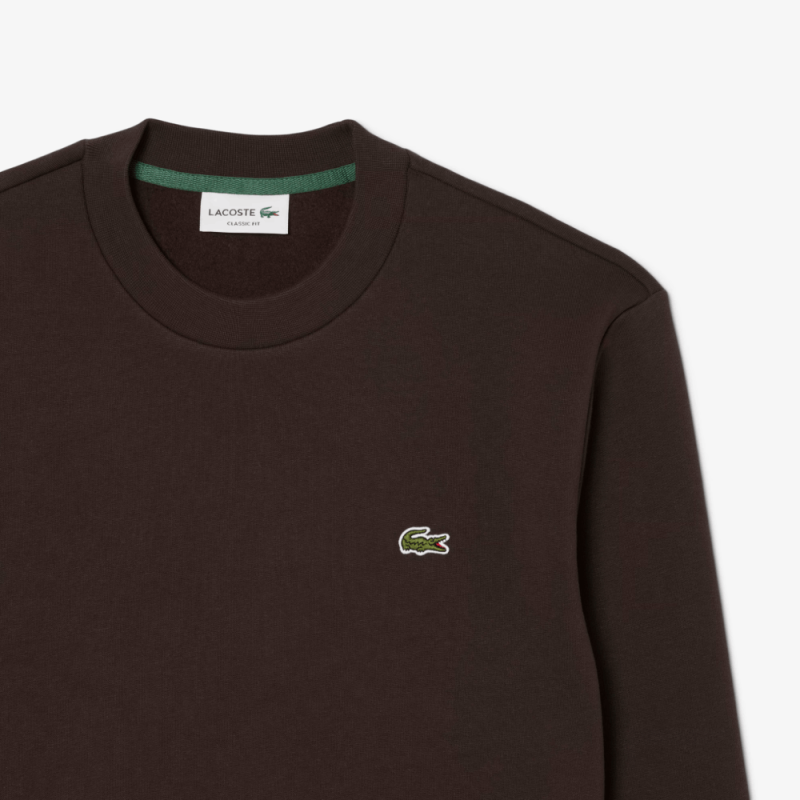 Sweatshirt en molleton gratté de coton biologique de col rond LACOSTE marron