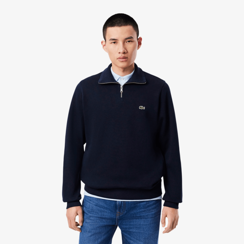 Sweatshirt zippé interlock col montant LACOSTE bleu marine