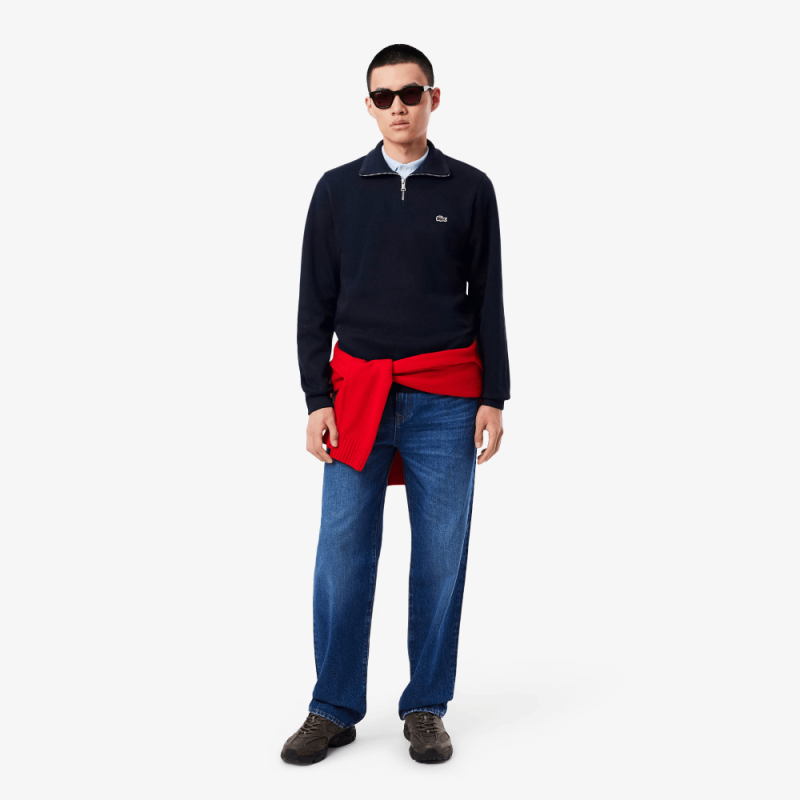 Sweatshirt zippé interlock col montant LACOSTE bleu marine