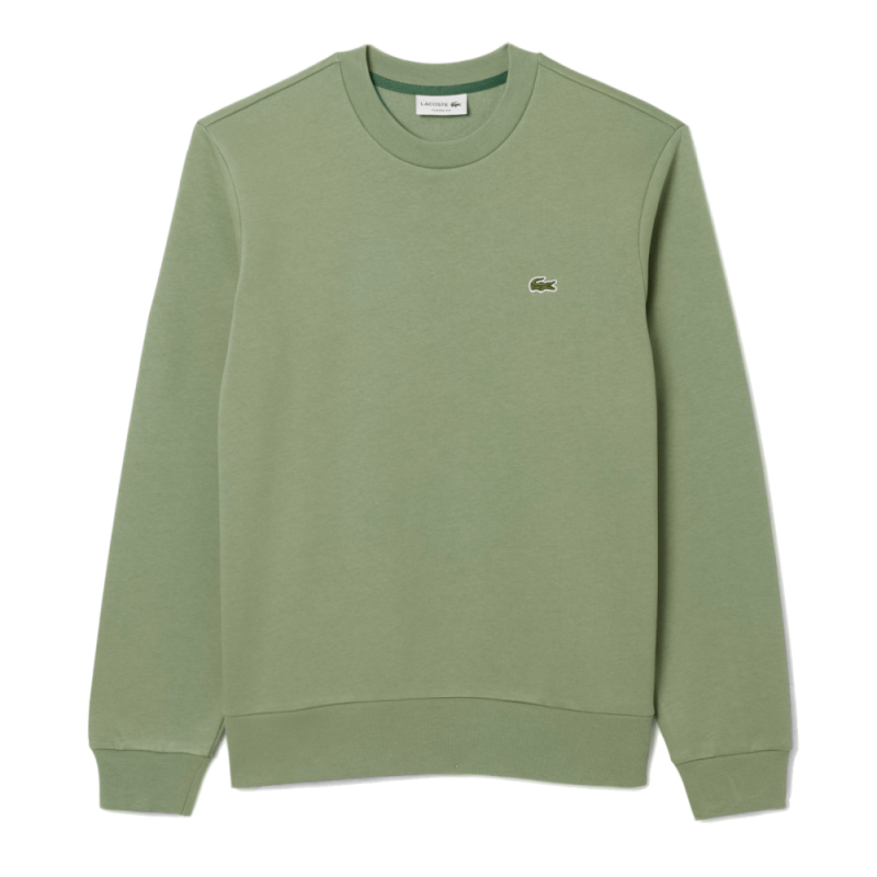 SWEATSHIRT HOMME LACOSTE - VERT -  EN MOLLETTON GRATTÉ DE COTON