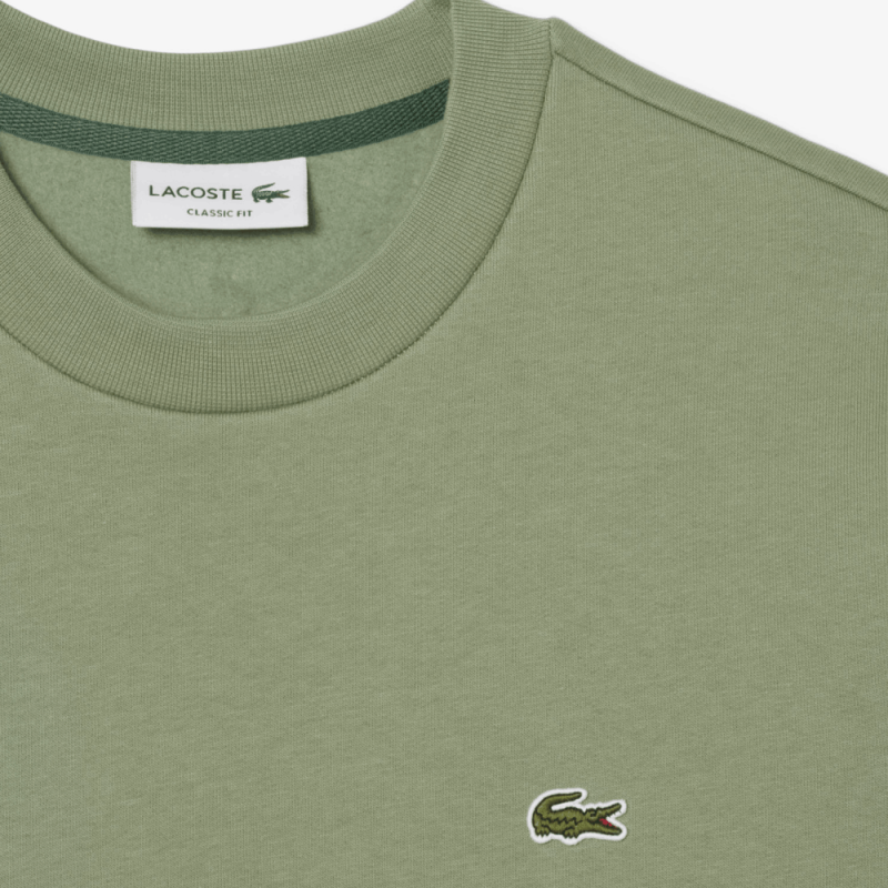 SWEATSHIRT HOMME LACOSTE - VERT -  EN MOLLETTON GRATTÉ DE COTON