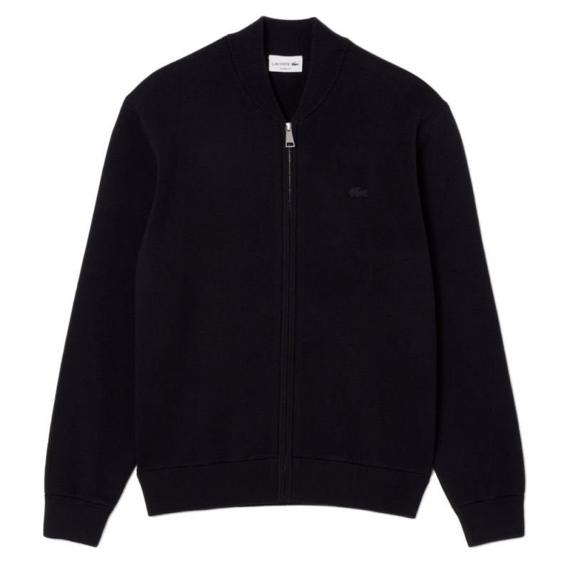 Blouson aviateur Lacoste -Noir- en tricot de coton et de laine