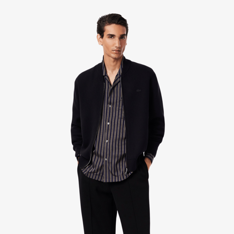 Blouson aviateur Lacoste -Noir- en tricot de coton et de laine