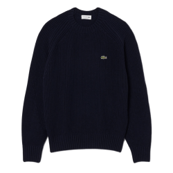 Pull ras du cou Lacoste - Bleu Nuit - en laine cardée épaisse