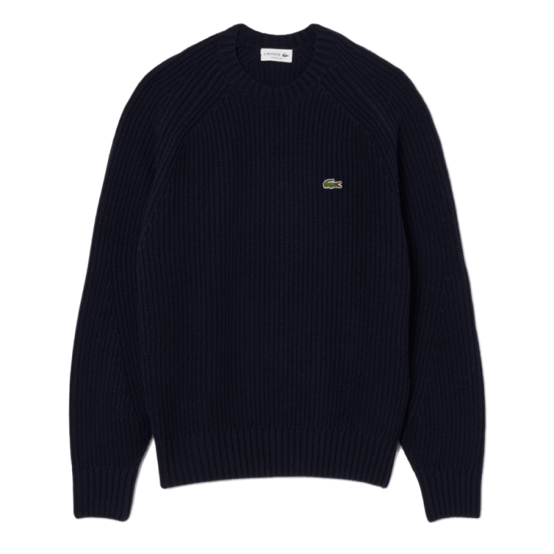 Pull ras du cou Lacoste - Bleu Nuit - en laine cardée épaisse