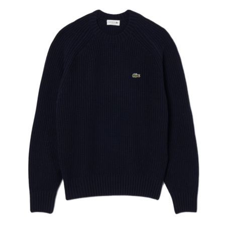 Pull ras du cou Lacoste - Bleu Nuit - en laine cardée épaisse