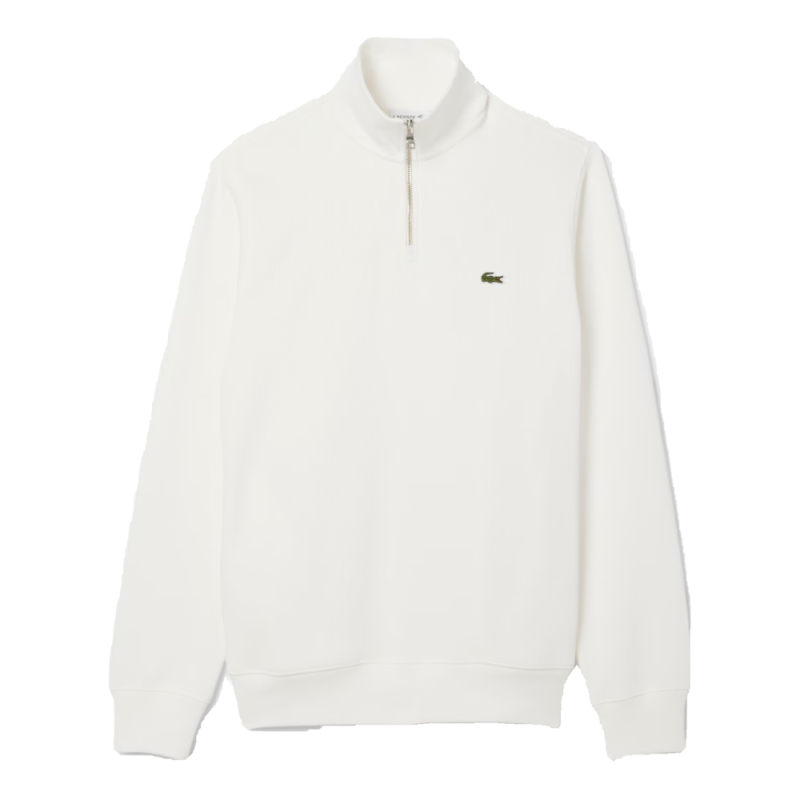 SWEATSHIRT ZIPPÉ LACOSTE -BLANC- INTERLOCK COL MONTANT