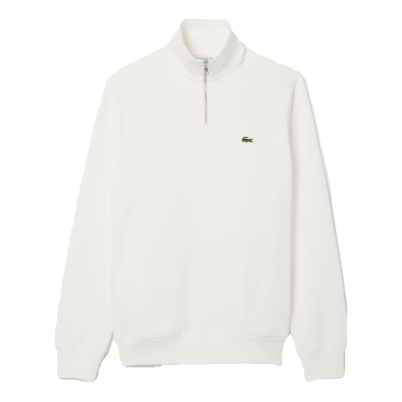 SWEATSHIRT ZIPPÉ LACOSTE -BLANC- INTERLOCK COL MONTANT
