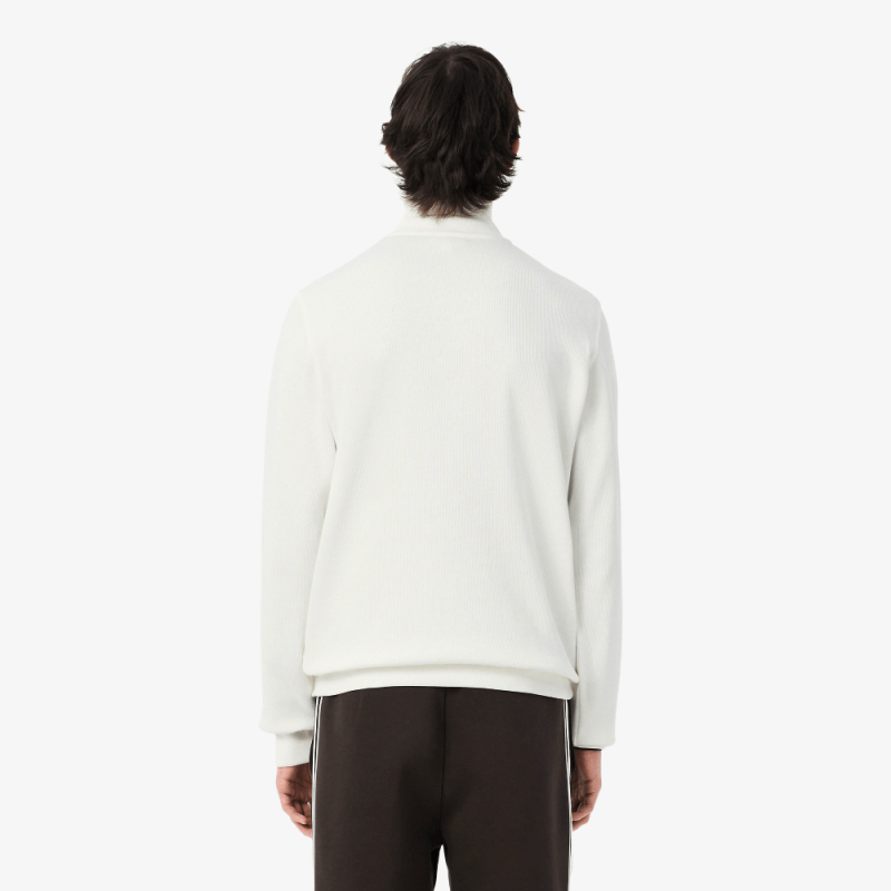 SWEATSHIRT ZIPPÉ LACOSTE -BLANC- INTERLOCK COL MONTANT