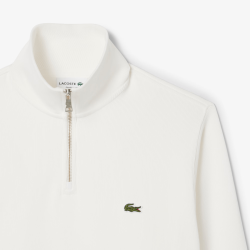 SWEATSHIRT ZIPPÉ LACOSTE -BLANC- INTERLOCK COL MONTANT