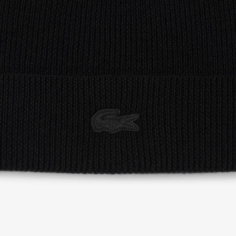 Bonnet Lacoste -Noir- laine revers côtelé