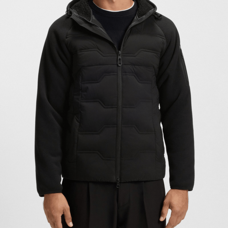 Veste Boss hybride déperlante-Noir -avec polaire finition peluche et matelassage -OW_Hole19 HY HD