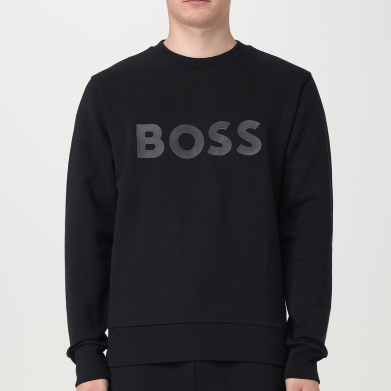 Sweat-shirt Boss-Noir-en coton stretch avec logo sandwich-Salbo