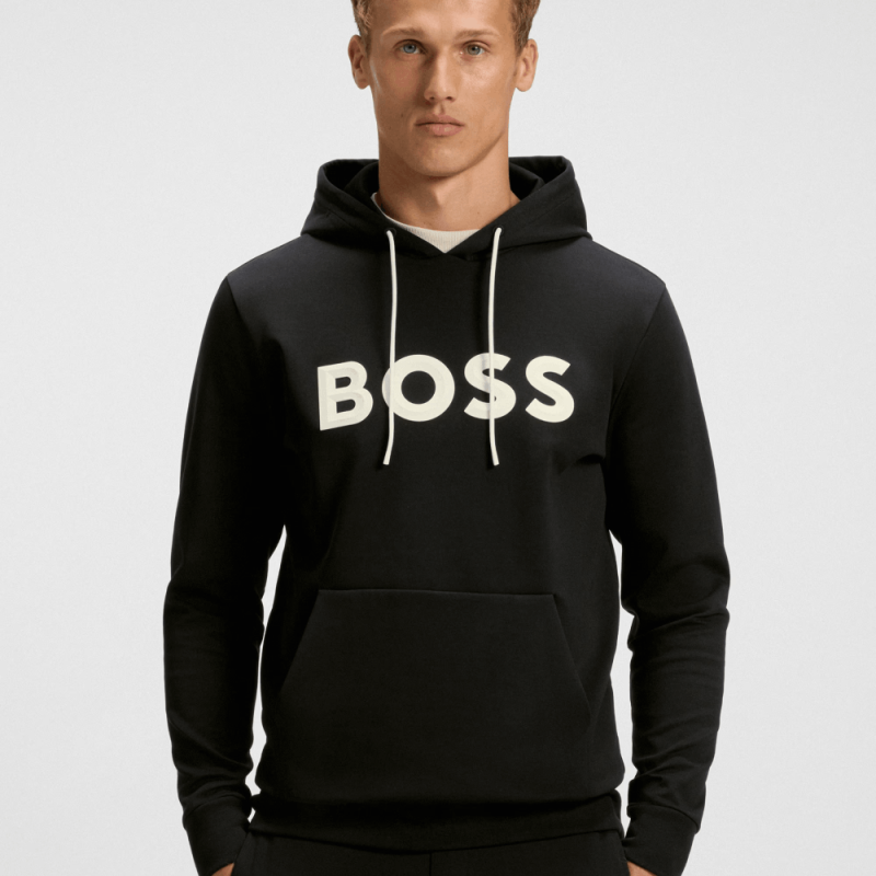 Sweat à capuche Boss -Noir- en mélange de coton avec logo moulé- Soody Zone
