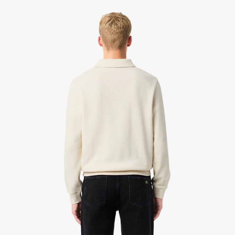 Sweatshirt  Lacoste - Blanc cassé - col polo coton côtelé